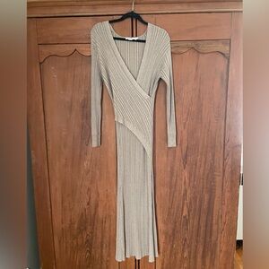 ASTR The Label Tan Long Sleeve Ribbed Sweater Dress